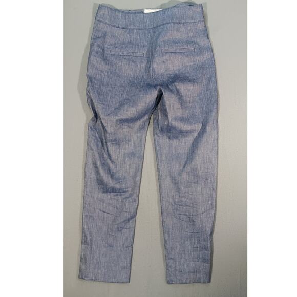 Veronica Beard Renzo slim let Linen Blend Pants Women 4 Blue  Side Button USA - Picture 6 of 6